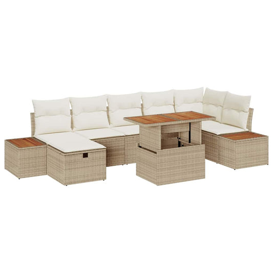 Garten-Sofa-Set mit Kissen mit Speicher 8 pcs Beige Poly Rattan