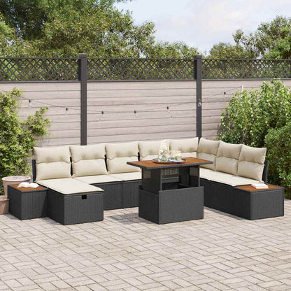 Garten-Sofa-Set mit Kissen 9 pcs Schwarz Poly Rattan