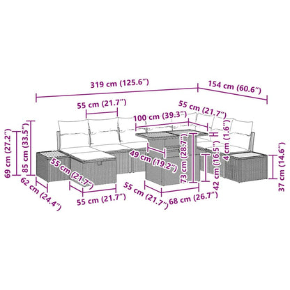 Garten-Sofa-Set mit Kissen mit Speicher 9 pcs Beige Poly Rattan