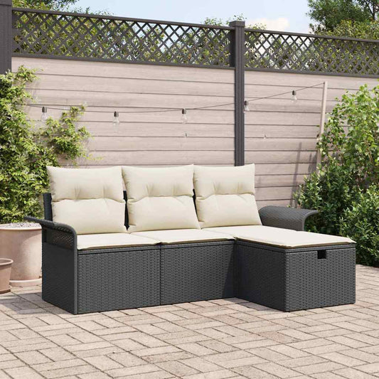 Gartensofa-set mit Kissen mit Speicher 4 pcs Poly Rattan