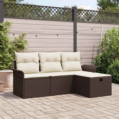 Garten-Sofa-Set mit Kissen mit Speicher 4 pcs Braun Poly Rattan