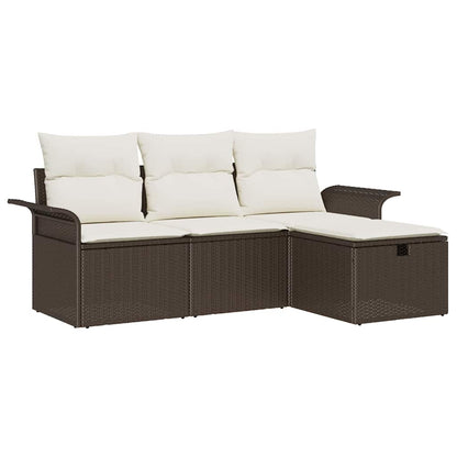 Garten-Sofa-Set mit Kissen mit Speicher 4 pcs Braun Poly Rattan