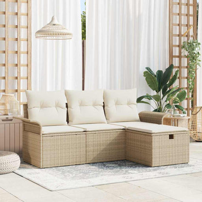 Garten-Sofa-Set mit Kissen mit Speicher 4 pcs Beige Poly Rattan