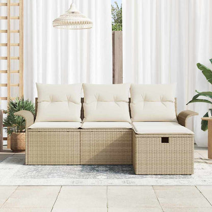 Garten-Sofa-Set mit Kissen mit Speicher 4 pcs Beige Poly Rattan