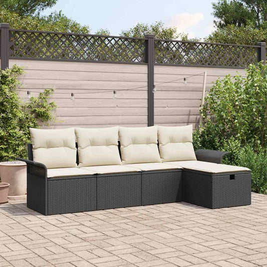 Garten-Sofa-Set mit Kissen 5 pcs Schwarz Poly Rattan