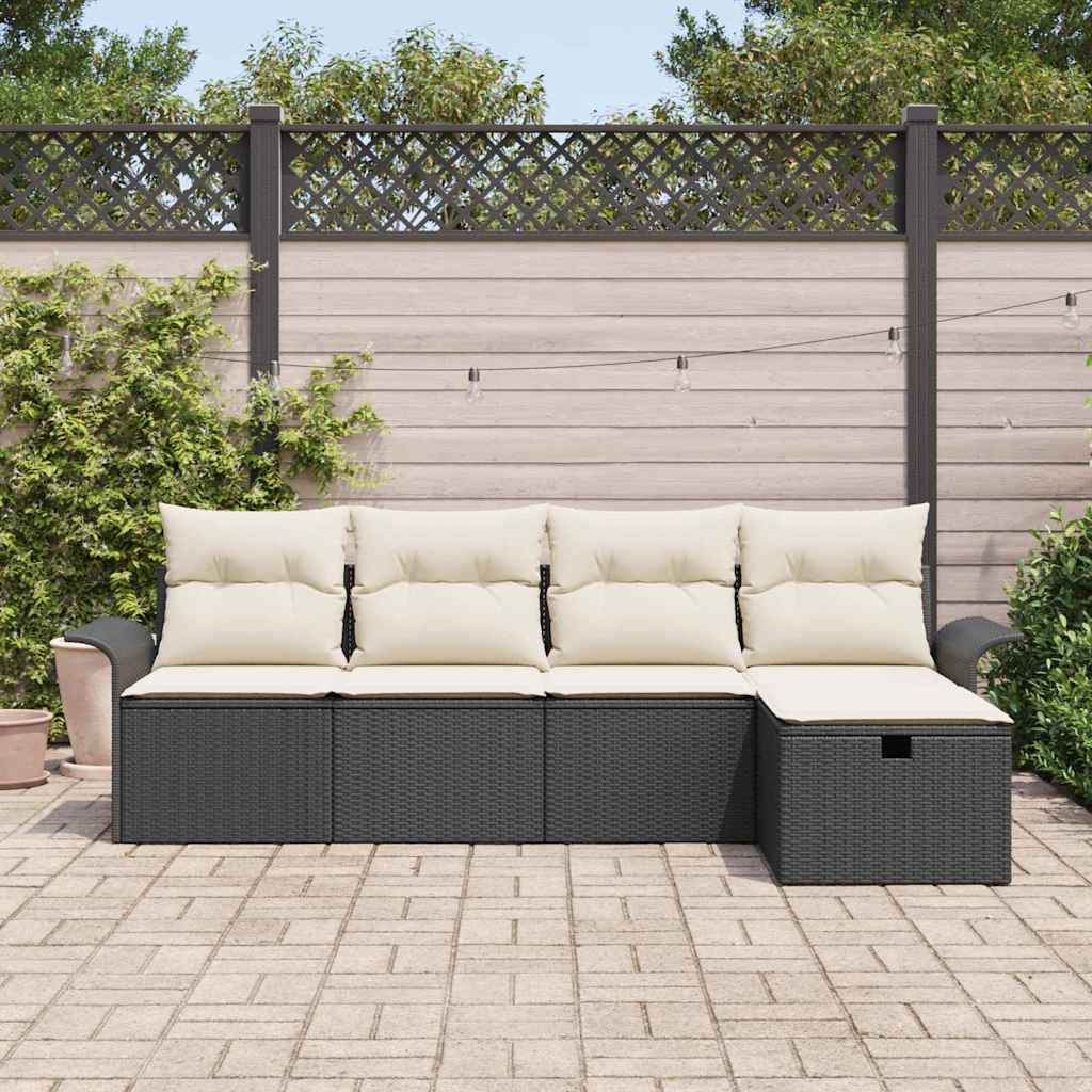 Garten-Sofa-Set mit Kissen 5 pcs Schwarz Poly Rattan