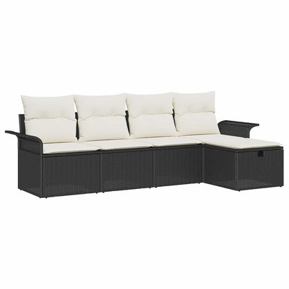 Garten-Sofa-Set mit Kissen 5 pcs Schwarz Poly Rattan