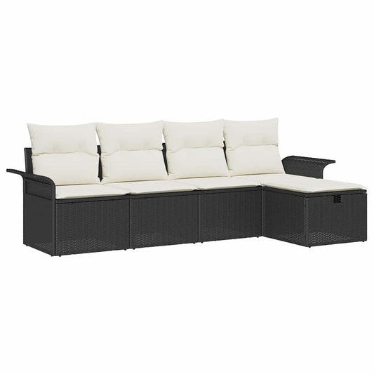 Garten-Sofa-Set mit Kissen 5 pcs Schwarz Poly Rattan