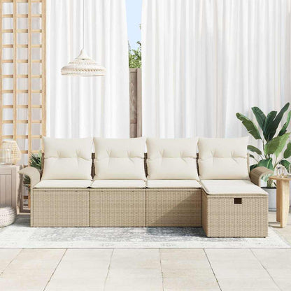 Garten-Sofa-Set mit Kissen mit Speicher 5 pcs Beige Poly Rattan