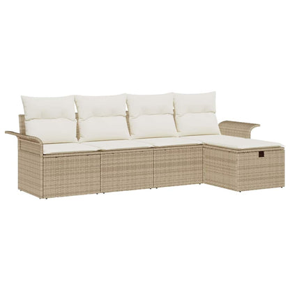 Garten-Sofa-Set mit Kissen mit Speicher 5 pcs Beige Poly Rattan