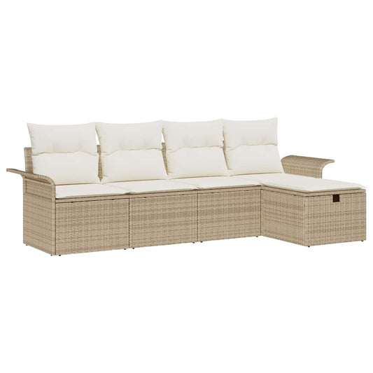 Garten-Sofa-Set mit Kissen mit Speicher 5 pcs Beige Poly Rattan