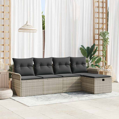 Garten-Sofa-Set mit Kissen 5 pcs Hellgrau Poly Rattan