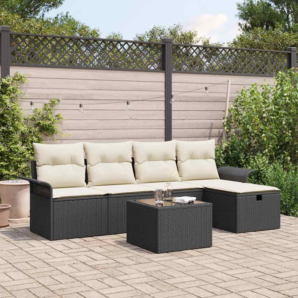 Garten-Sofa-Set mit Kissen 6 pcs Schwarz Poly Rattan