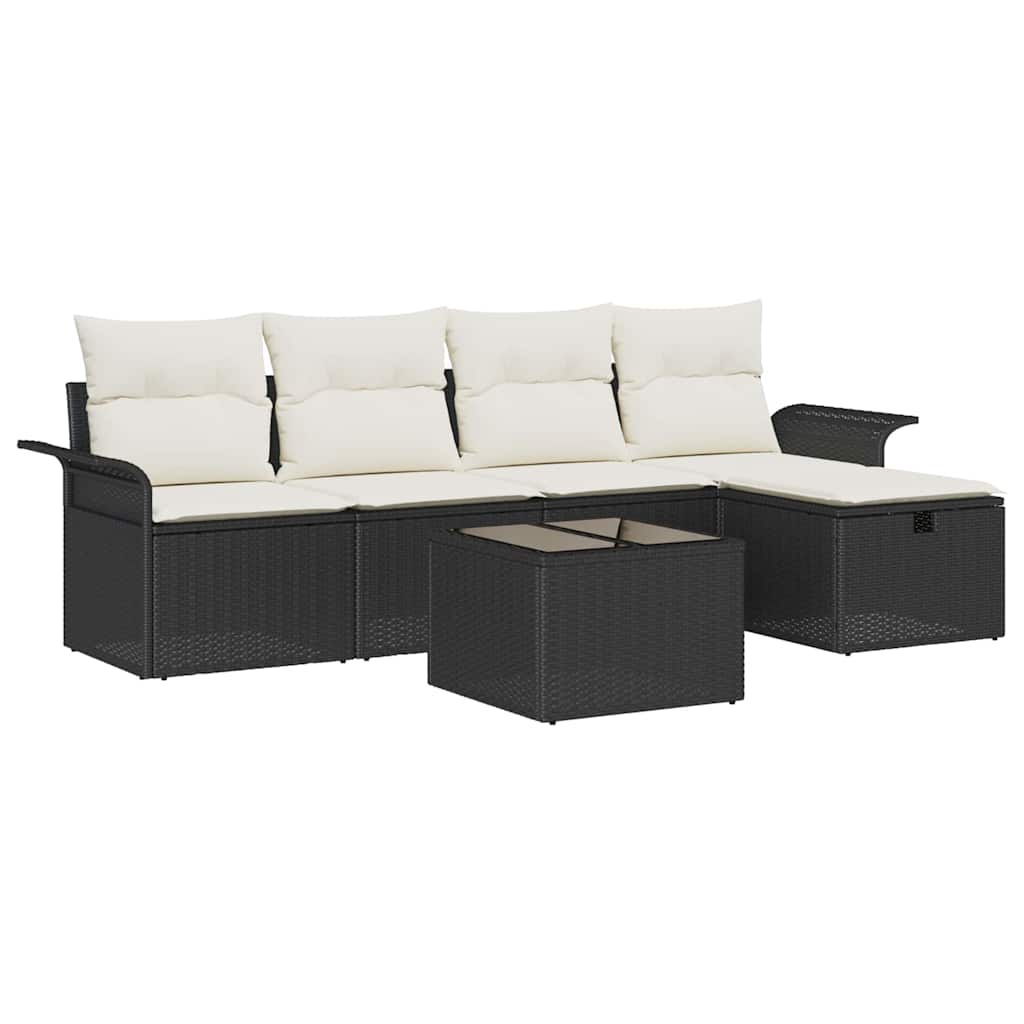 Garten-Sofa-Set mit Kissen 6 pcs Schwarz Poly Rattan