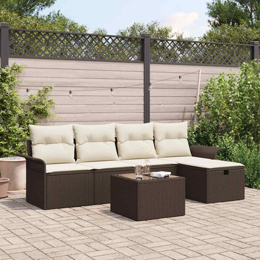 Garten-Sofa-Set mit Kissen mit Speicher 6 pcs Braun Poly Rattan
