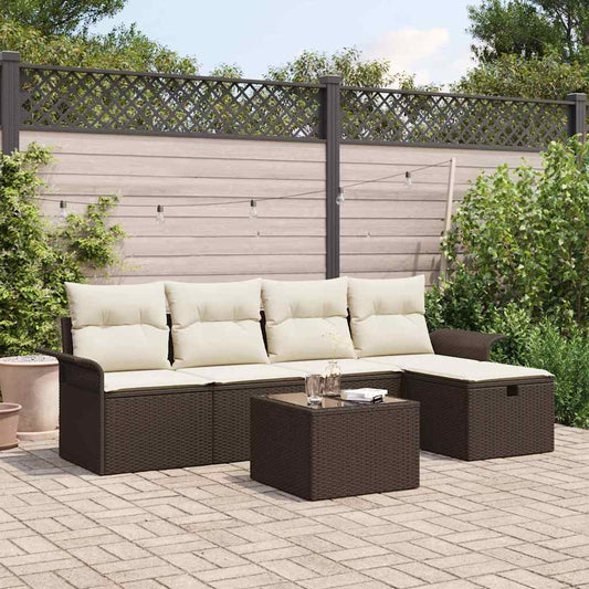 Garten-Sofa-Set mit Kissen mit Speicher 6 pcs Braun Poly Rattan