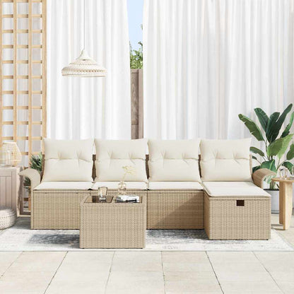 Garten-Sofa-Set mit Kissen mit Speicher 6 pcs Beige Poly Rattan