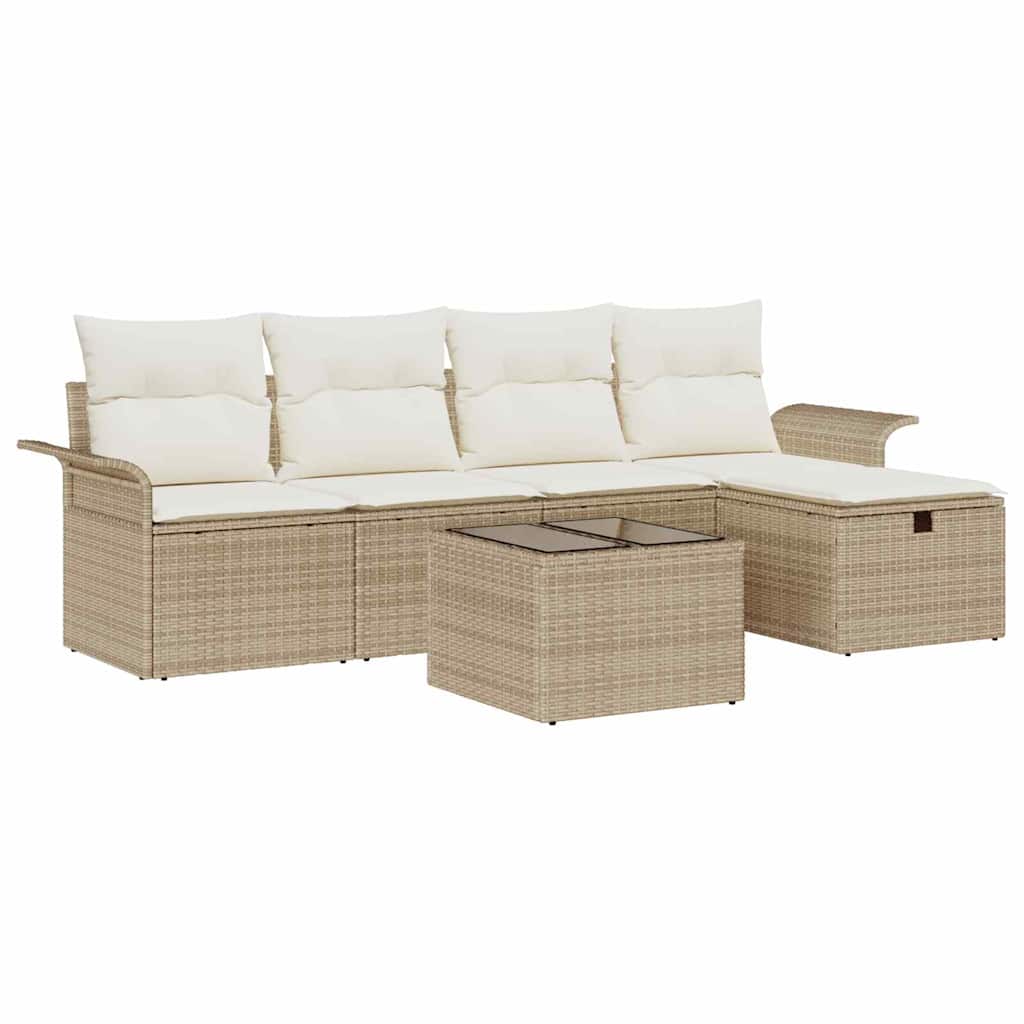 Garten-Sofa-Set mit Kissen mit Speicher 6 pcs Beige Poly Rattan