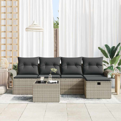 Garten-Sofa-Set mit Kissen 6 pcs Hellgrau Poly Rattan