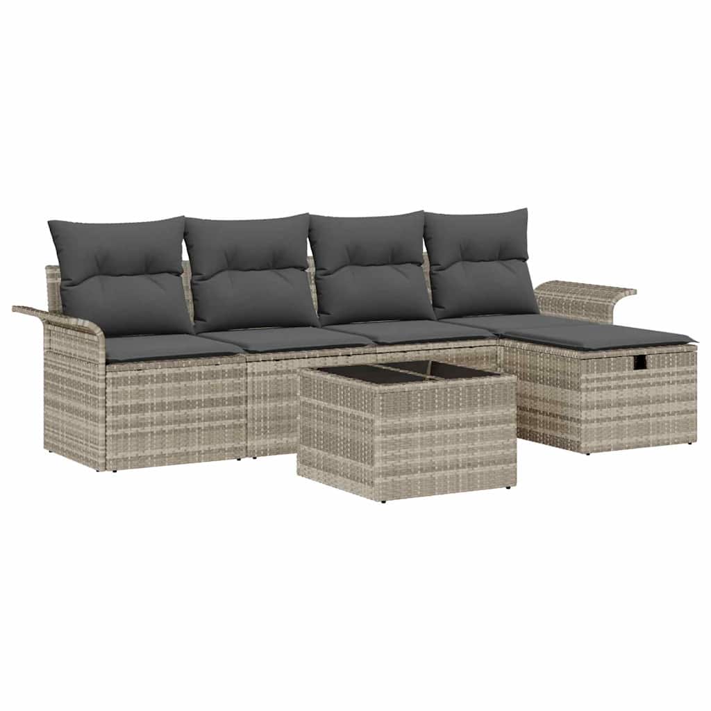 Garten-Sofa-Set mit Kissen 6 pcs Hellgrau Poly Rattan
