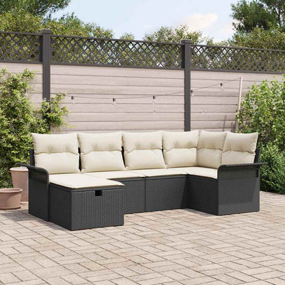 Garten-Sofa-Set mit Kissen 6 pcs Schwarz Poly Rattan