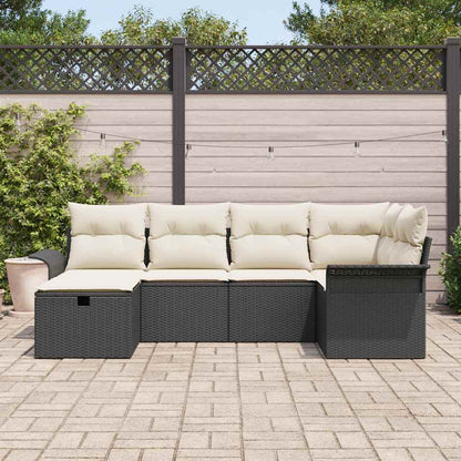 Garten-Sofa-Set mit Kissen 6 pcs Schwarz Poly Rattan