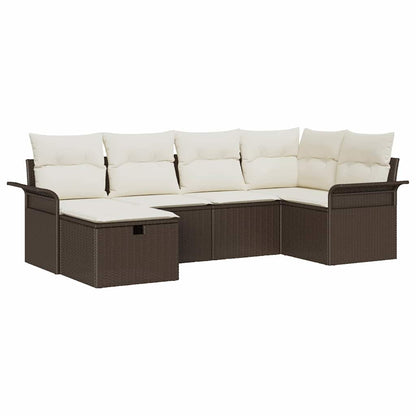 Garten-Sofa-Set mit Kissen mit Speicher 6 pcs Braun Poly Rattan
