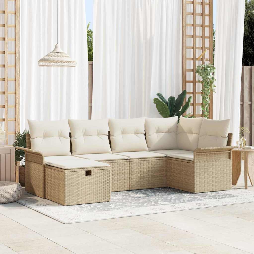 Garten-Sofa-Set mit Kissen mit Speicher 6 pcs Beige Poly Rattan