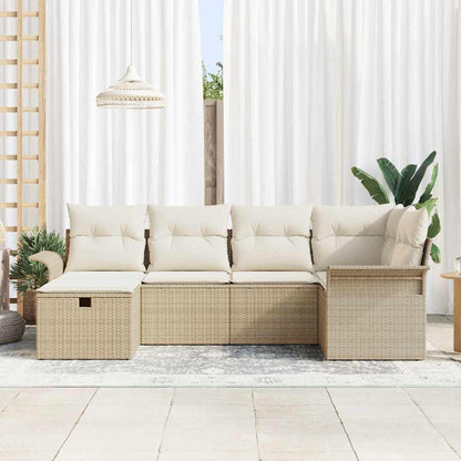 Garten-Sofa-Set mit Kissen mit Speicher 6 pcs Beige Poly Rattan