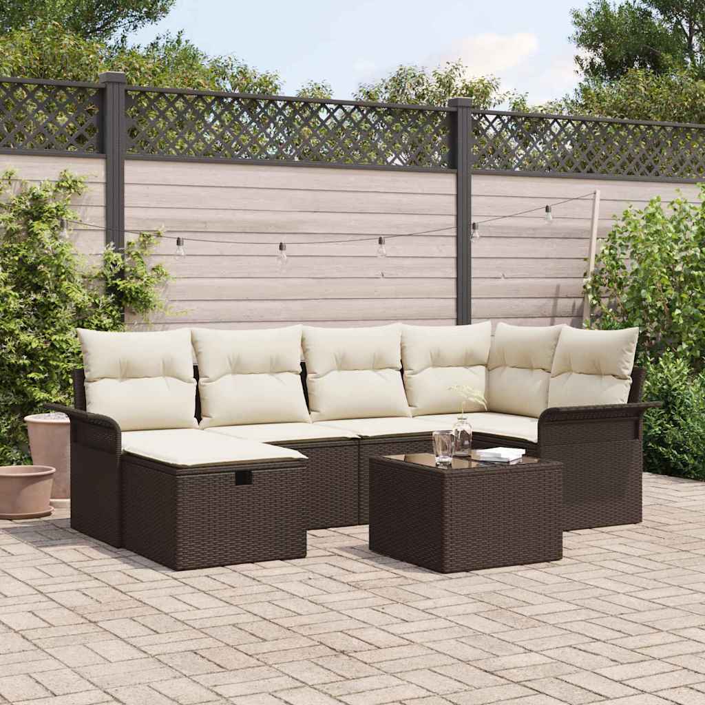 Garten-Sofa-Set mit Kissen mit Speicher 7 pcs Braun Poly Rattan