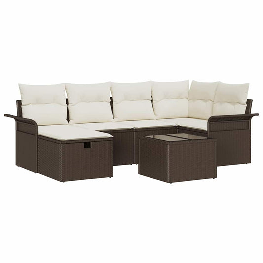 Garten-Sofa-Set mit Kissen mit Speicher 7 pcs Braun Poly Rattan