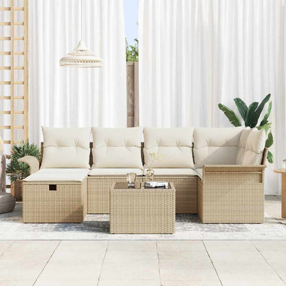 Garten-Sofa-Set mit Kissen mit Speicher 7 pcs Beige Poly Rattan