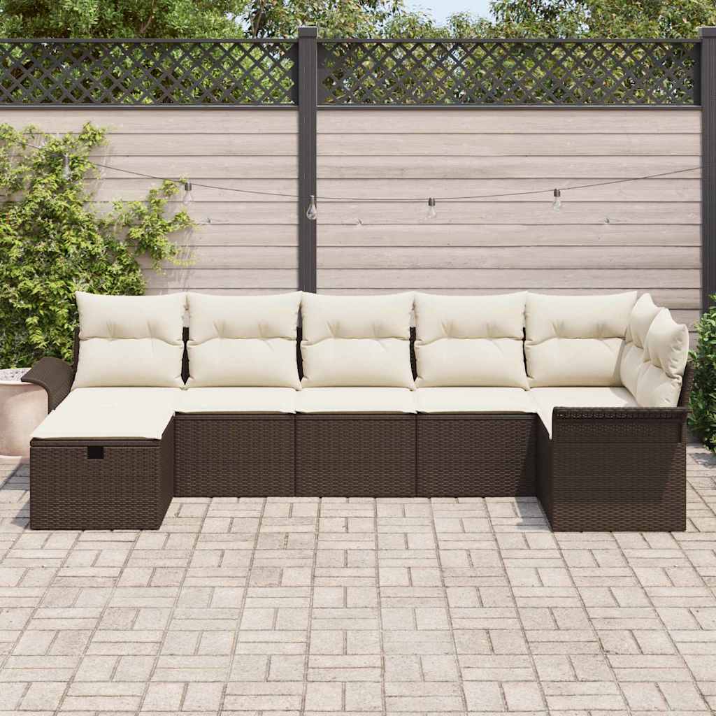 Garten-Sofa-Set mit Kissen mit Speicher 7 pcs Braun Poly Rattan
