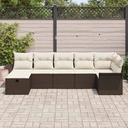 Garten-Sofa-Set mit Kissen mit Speicher 7 pcs Braun Poly Rattan