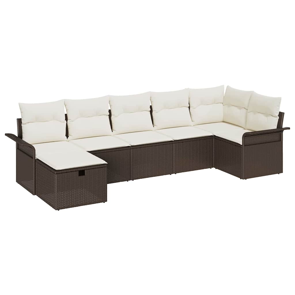 Garten-Sofa-Set mit Kissen mit Speicher 7 pcs Braun Poly Rattan