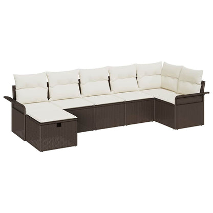 Garten-Sofa-Set mit Kissen mit Speicher 7 pcs Braun Poly Rattan