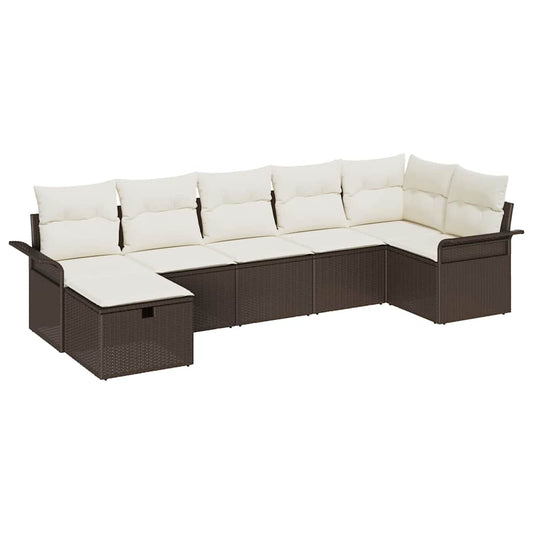 Garten-Sofa-Set mit Kissen mit Speicher 7 pcs Braun Poly Rattan