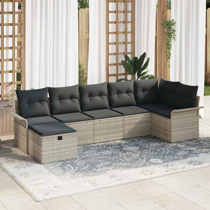 Garten-Sofa-Set mit Kissen 7 pcs Hellgrau Poly Rattan
