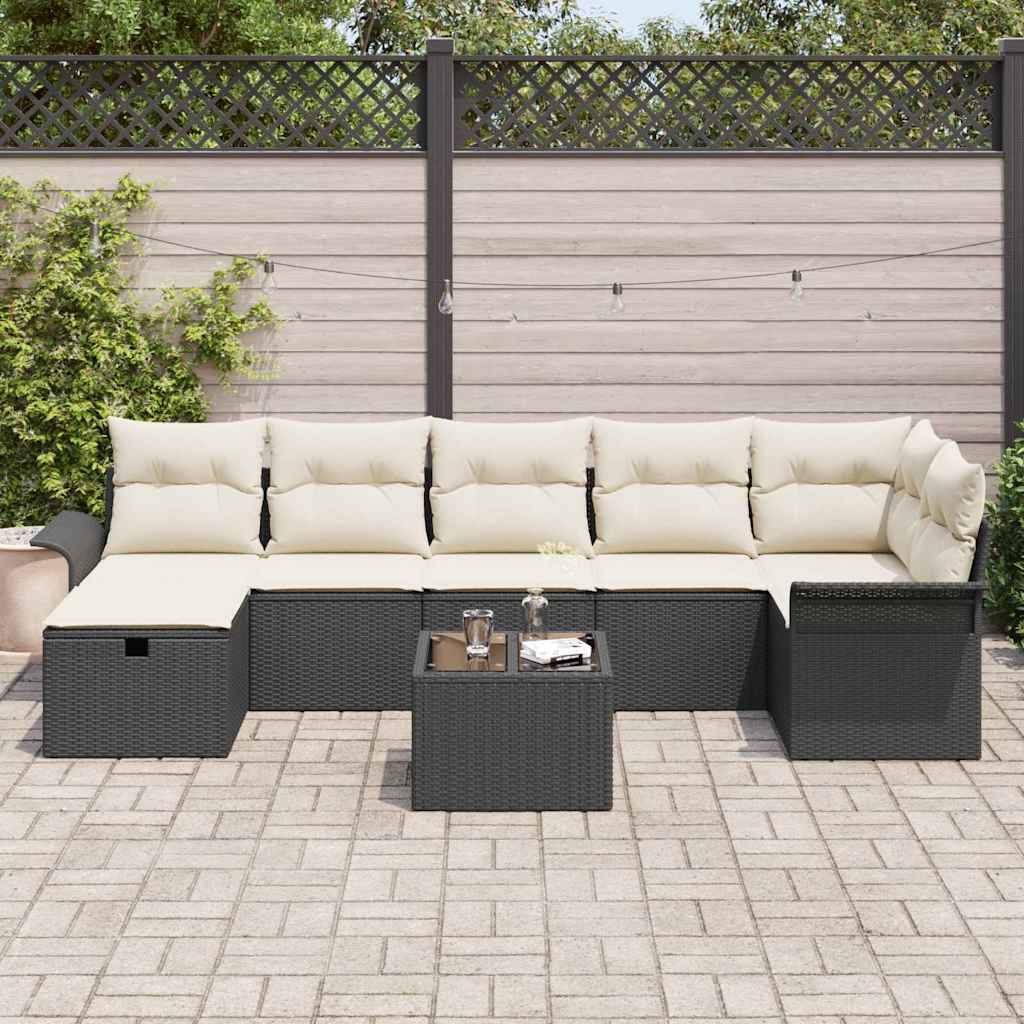 Garten-Sofa-Set mit Kissen 8 pcs Schwarz Poly Rattan