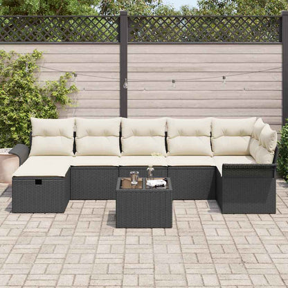 Garten-Sofa-Set mit Kissen 8 pcs Schwarz Poly Rattan