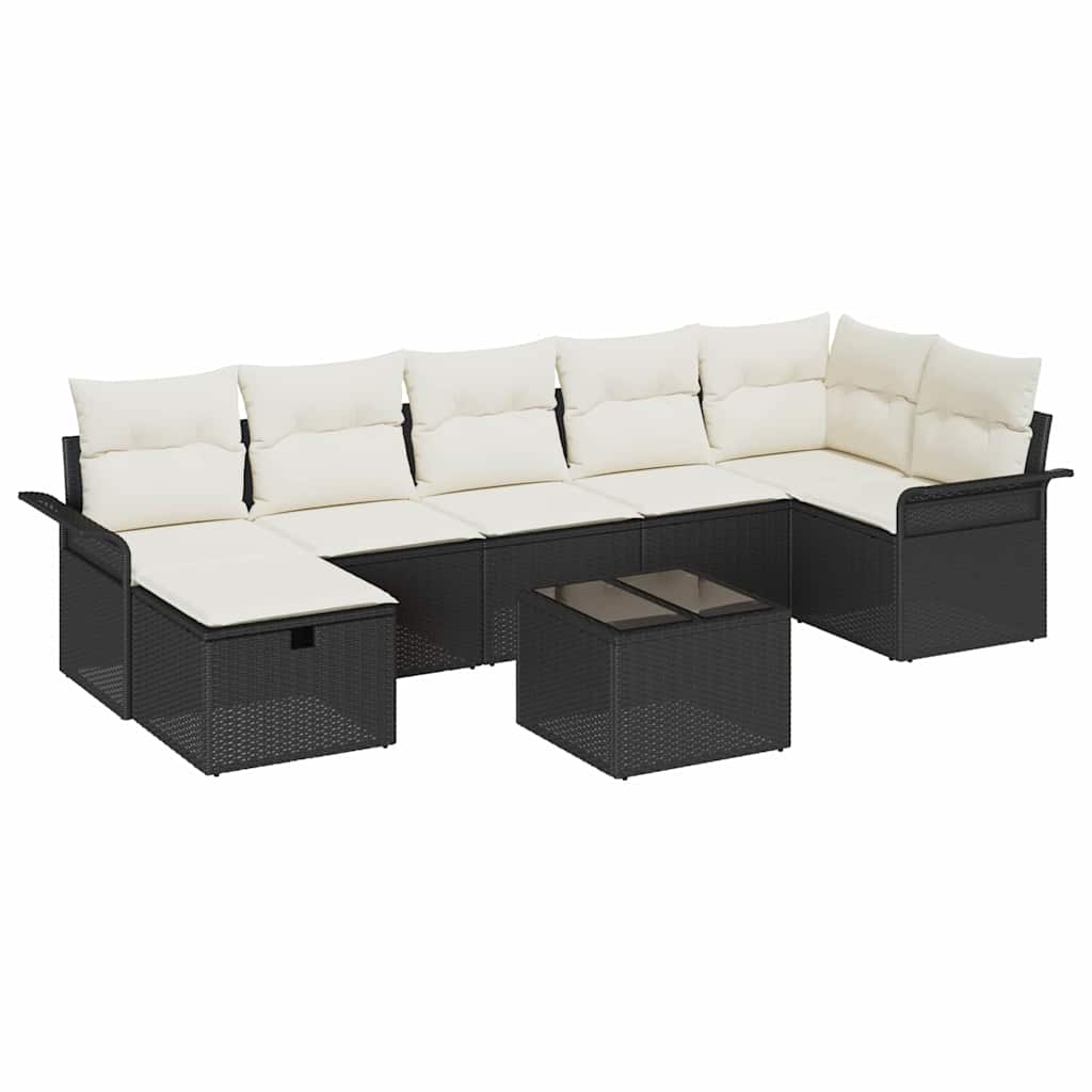 Garten-Sofa-Set mit Kissen 8 pcs Schwarz Poly Rattan