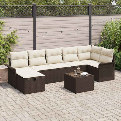 Garten-Sofa-Set mit Kissen mit Speicher 8 pcs Braun Poly Rattan