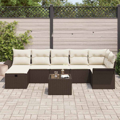 Garten-Sofa-Set mit Kissen mit Speicher 8 pcs Braun Poly Rattan