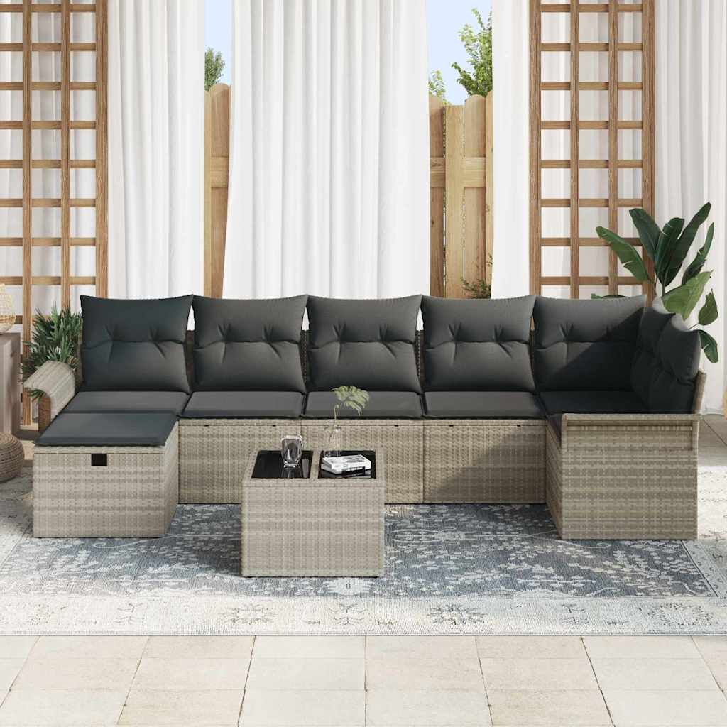 Garten-Sofa-Set mit Kissen 8 pcs Hellgrau Poly Rattan