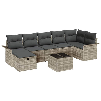 Garten-Sofa-Set mit Kissen 8 pcs Hellgrau Poly Rattan