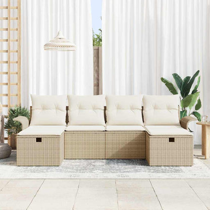 Garten-Sofa-Set mit Kissen mit Speicher 6 pcs Beige Poly Rattan
