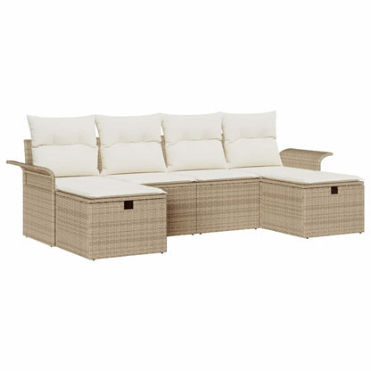 Garten-Sofa-Set mit Kissen mit Speicher 6 pcs Beige Poly Rattan