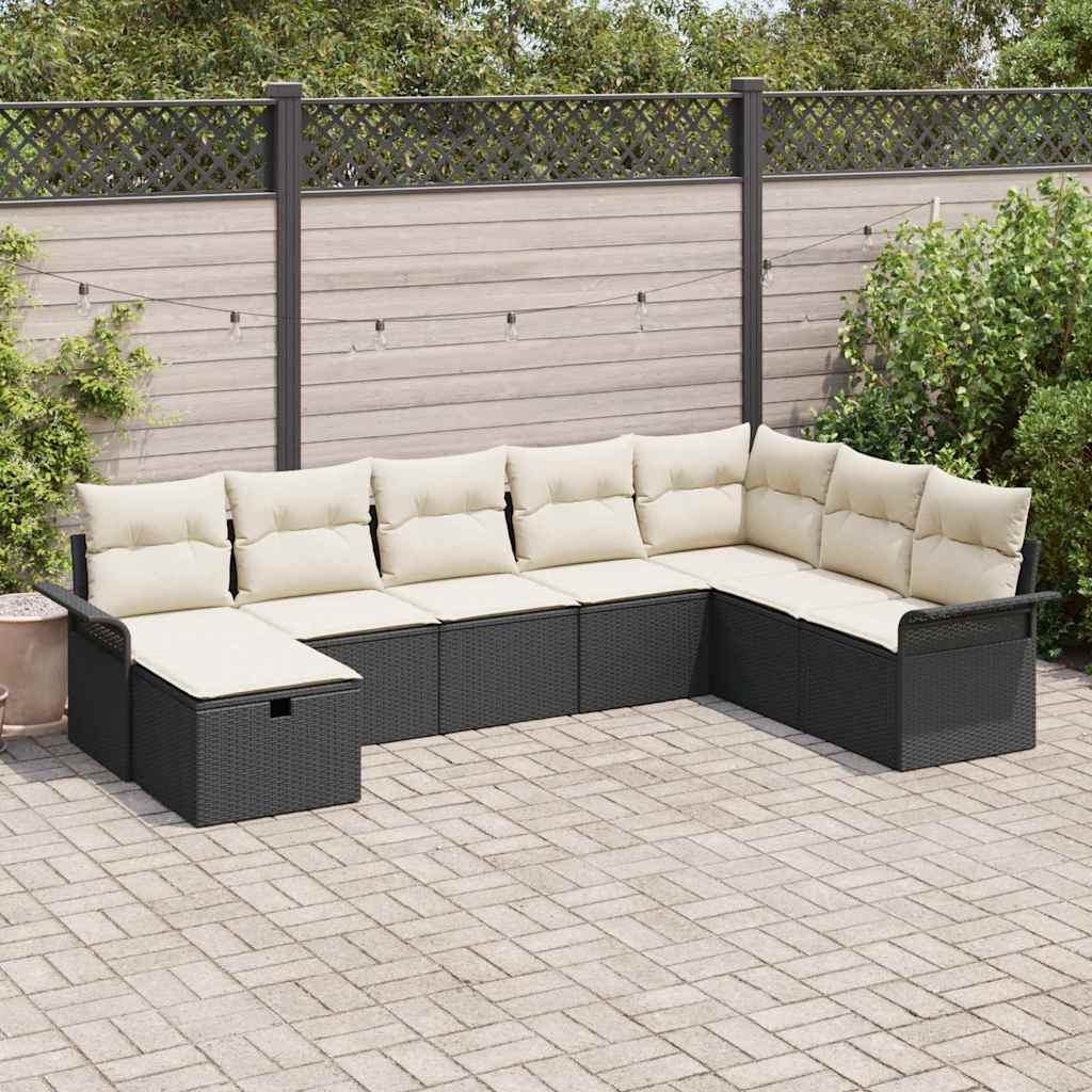 Garten-Sofa-Set mit Kissen 8 pcs Schwarz Poly Rattan