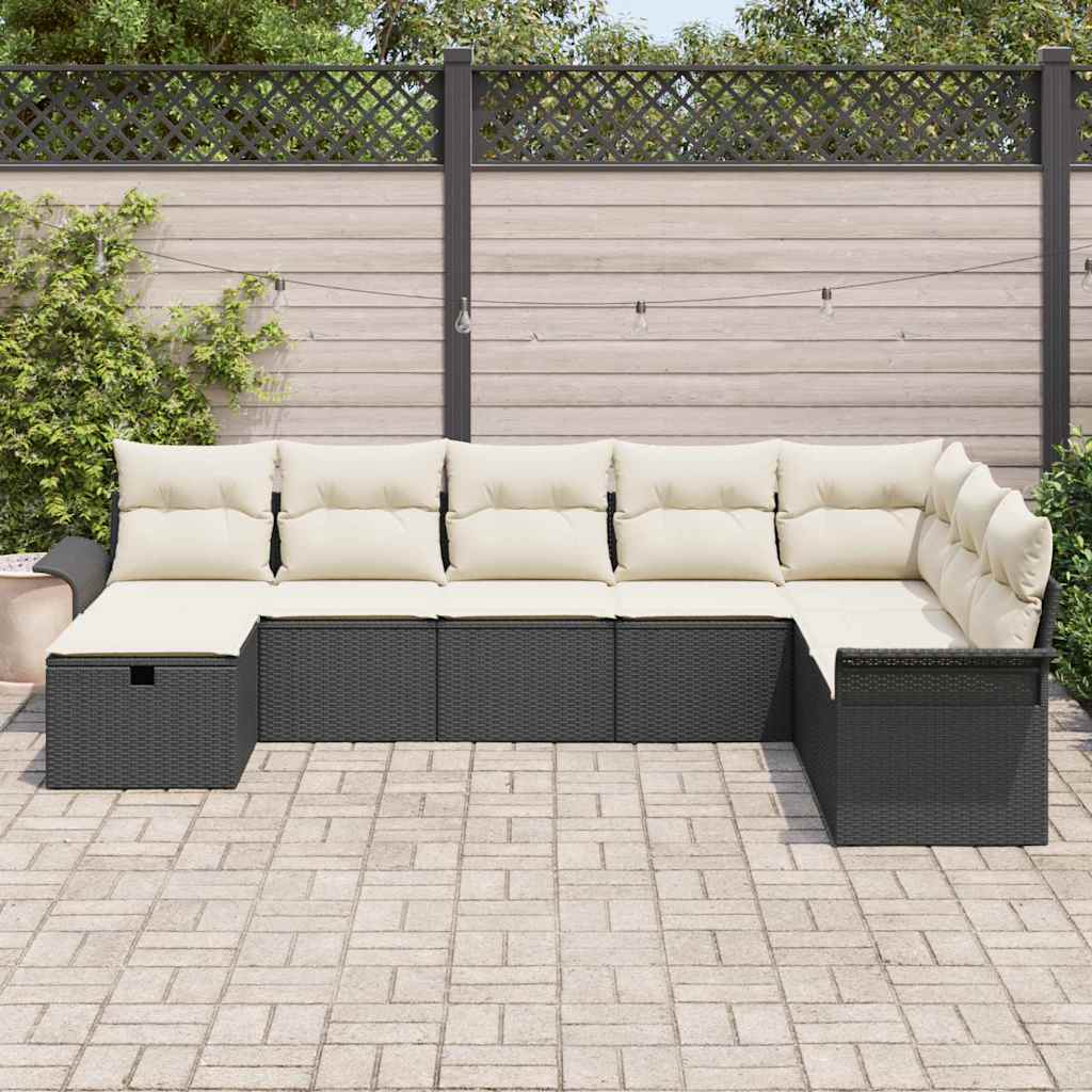 Garten-Sofa-Set mit Kissen 8 pcs Schwarz Poly Rattan