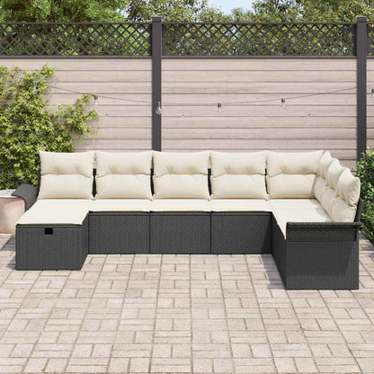 Garten-Sofa-Set mit Kissen 8 pcs Schwarz Poly Rattan